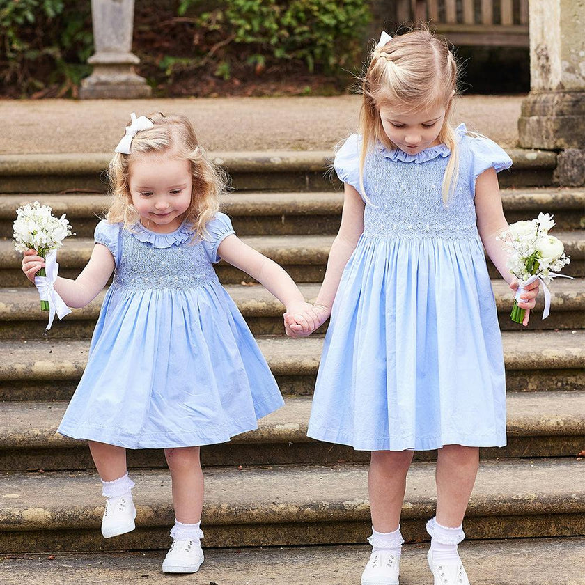 Willow Rose Hand Smocked Dress in Cornflower Blue