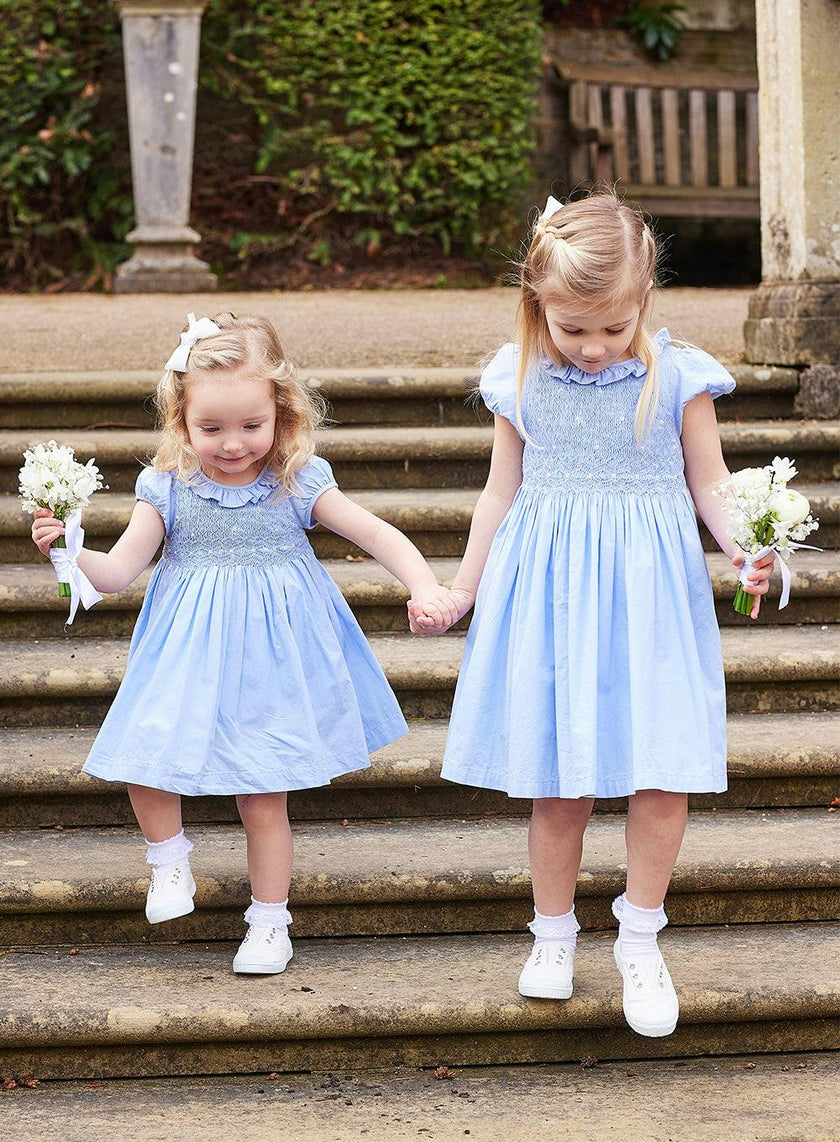 Willow Rose Hand Smocked Dress in Cornflower Blue