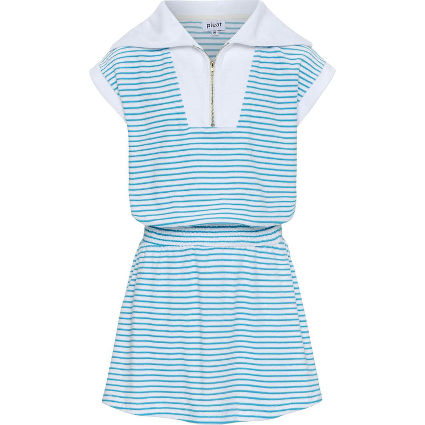 Wynne Dress Turq/White French Terry