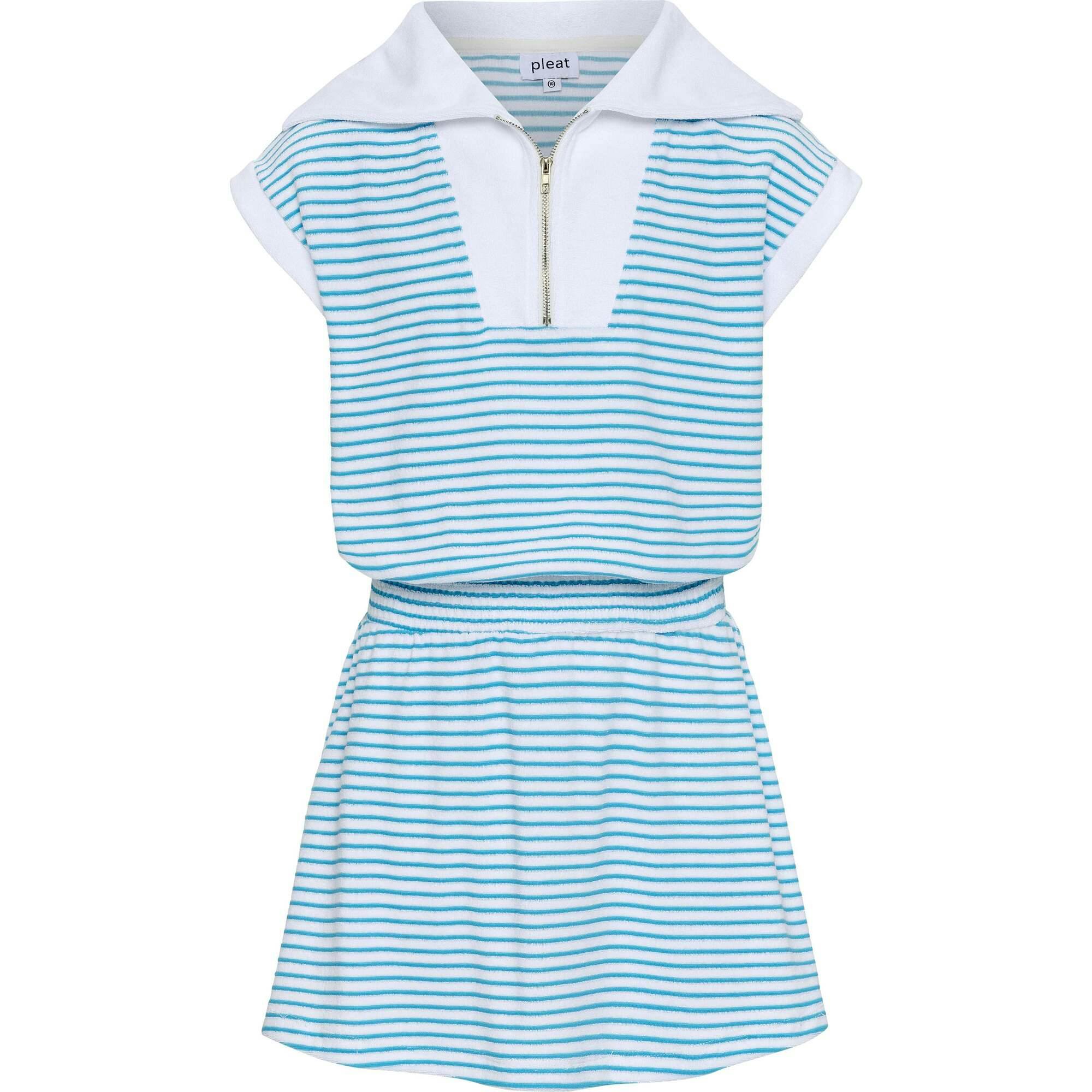 Wynne Dress Turq/White French Terry