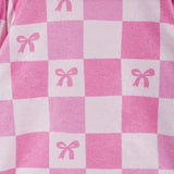 Tween Girls Terry Pull-Over & Short Set | Checkered Bow