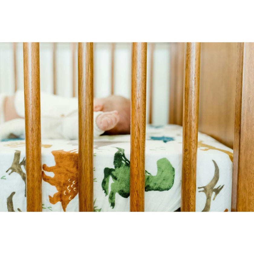 Cotton Muslin Crib Sheet - Dino Friends