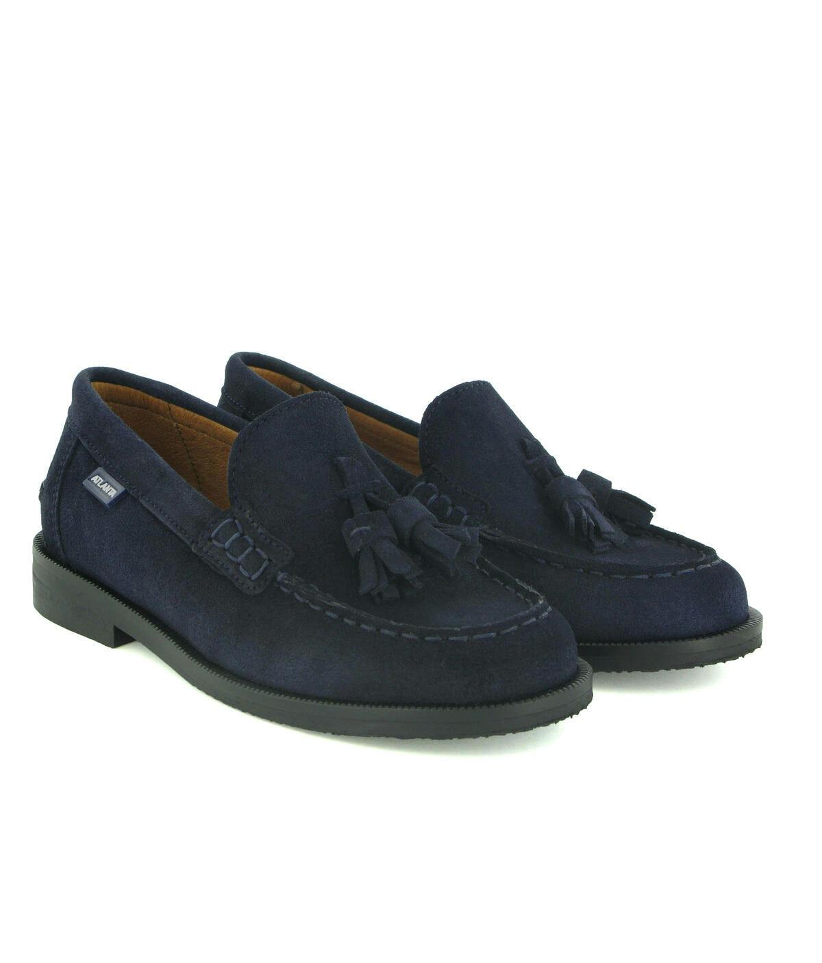College Shoe with Tassel in Suede, Dark Blue