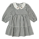 Organic Collar Tiered Dress - Charcoal Plaid