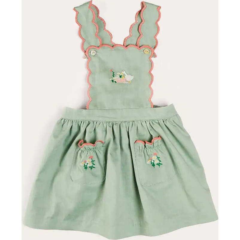 Duck Embroidered Scallop Detail Skirt With Braces in Green (18mths-6yrs)