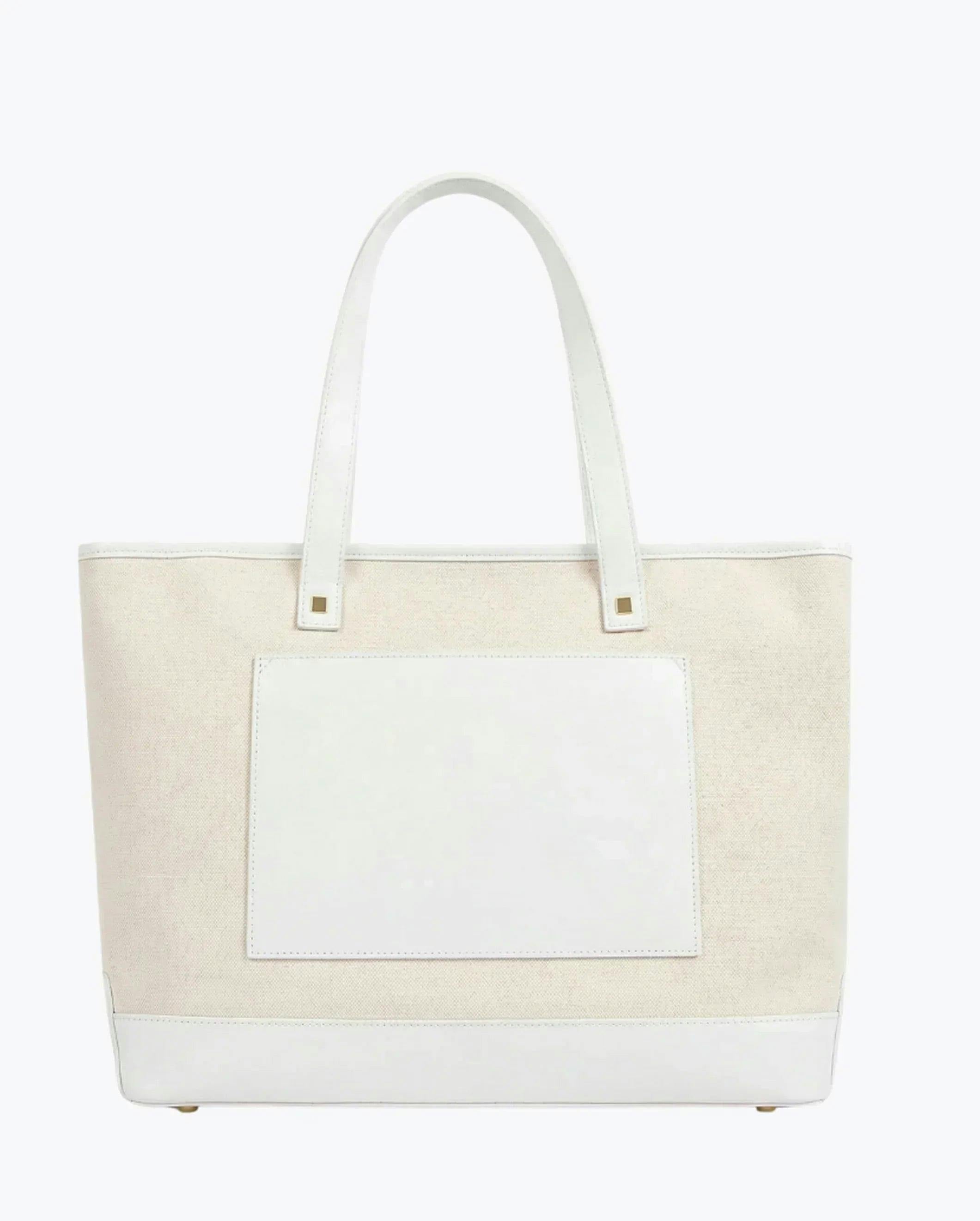 Vegan Leather Work Tote Bag with Removable Insulated Pouch, White Canvas