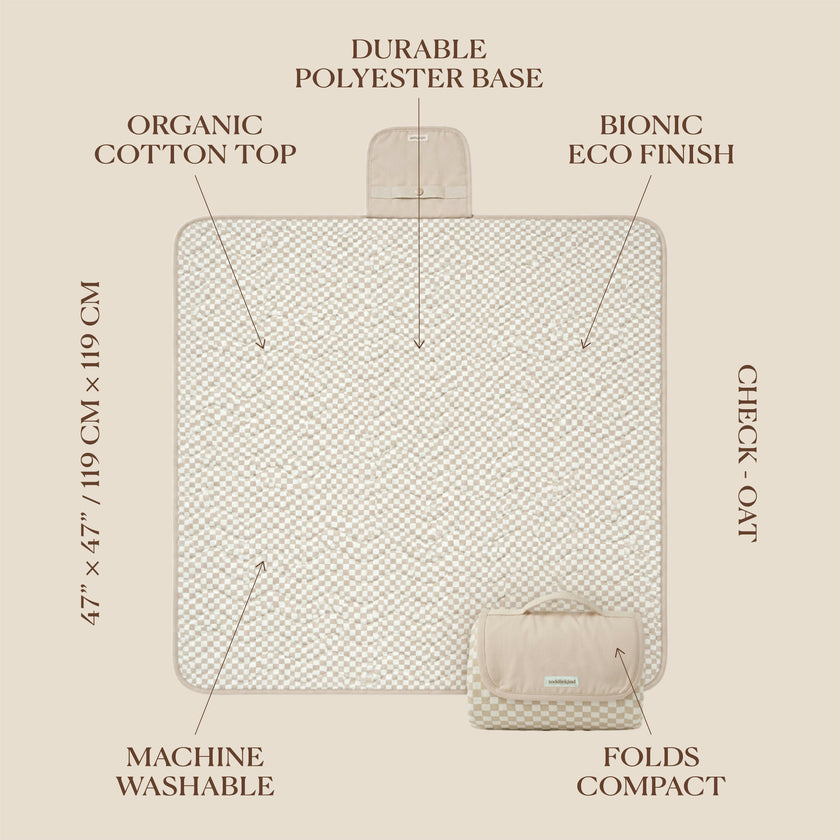 Portable Wander Classic Playmat | Check, Oat | Toddlekind