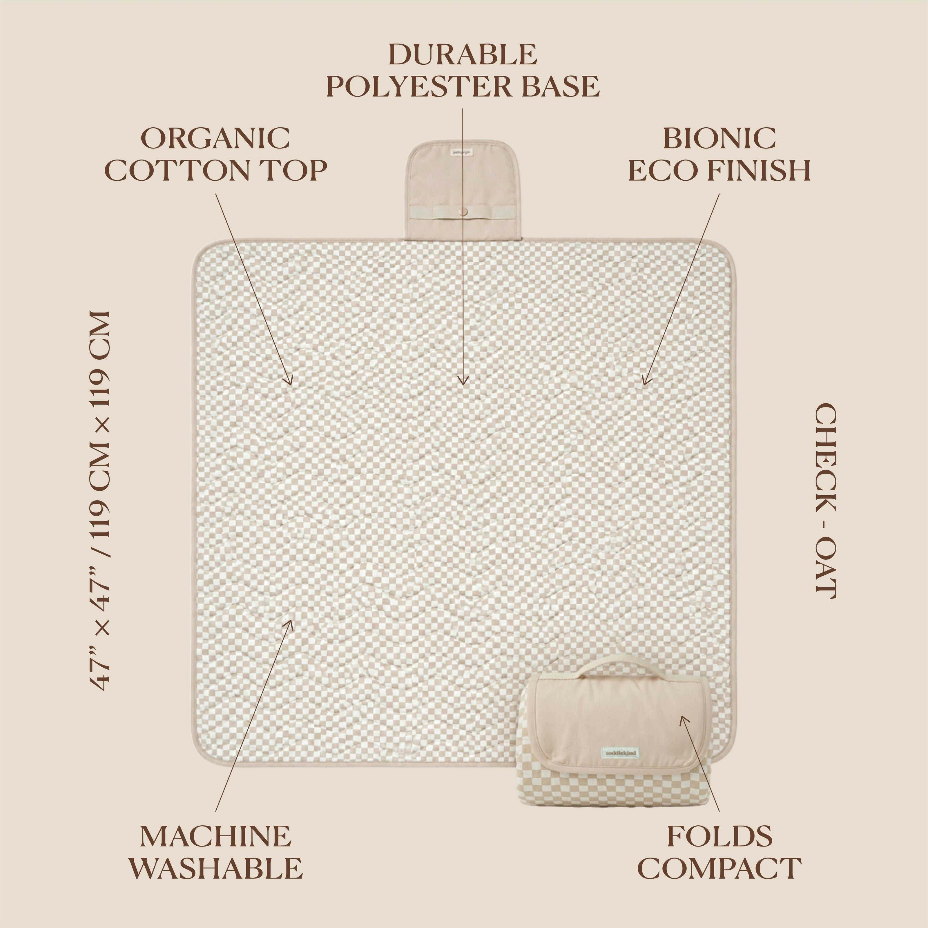 Portable Wander Classic Playmat | Check, Oat | Toddlekind