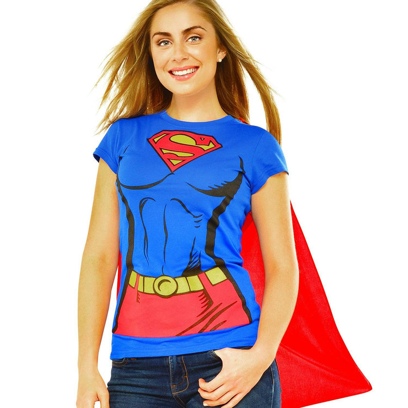 DC Comics Womens Supergirl T-Shirt w/ Cape Adult Costume