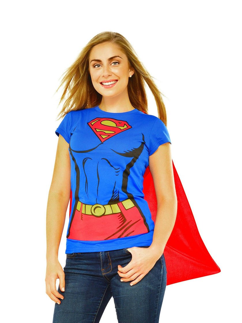 DC Comics Womens Supergirl T-Shirt w/ Cape Adult Costume