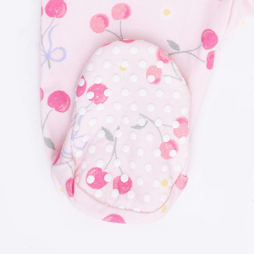 Sweet Bow Cherries - 2 Way Ruffle Back Zipper Footie