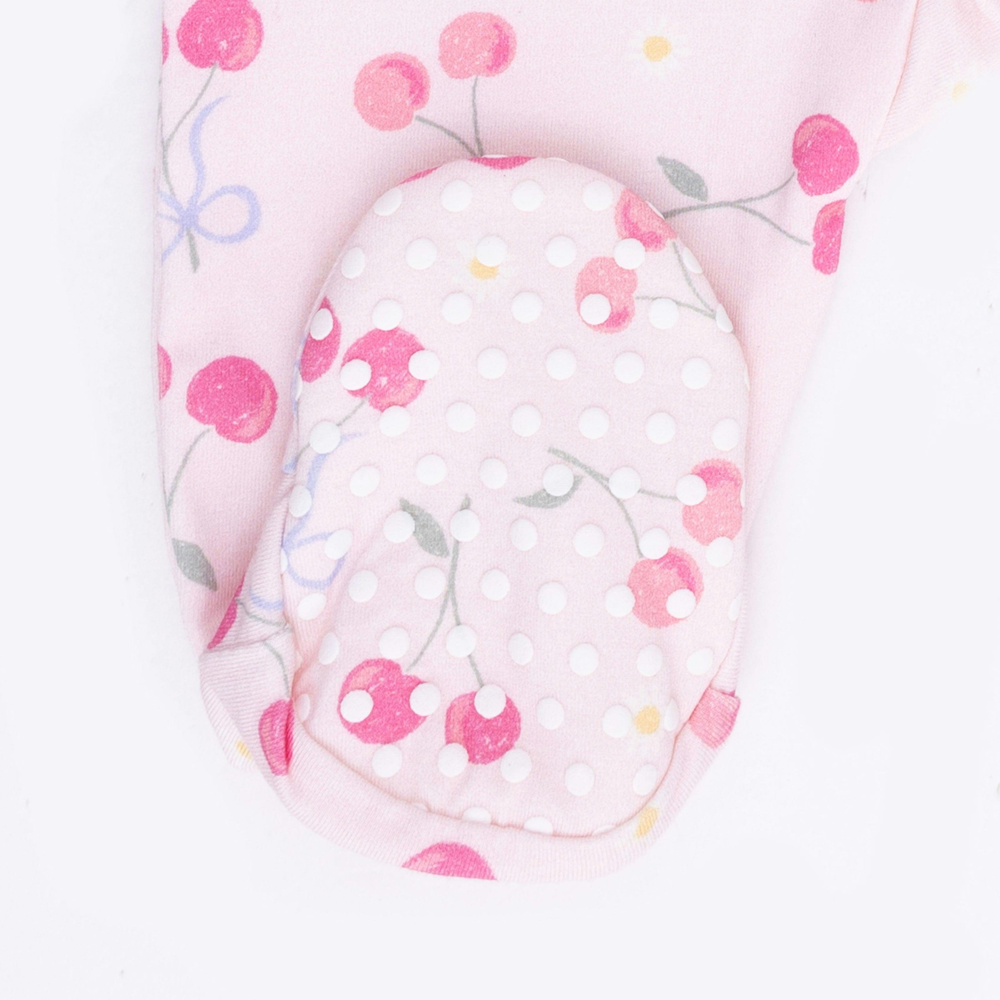 Sweet Bow Cherries - 2 Way Ruffle Back Zipper Footie