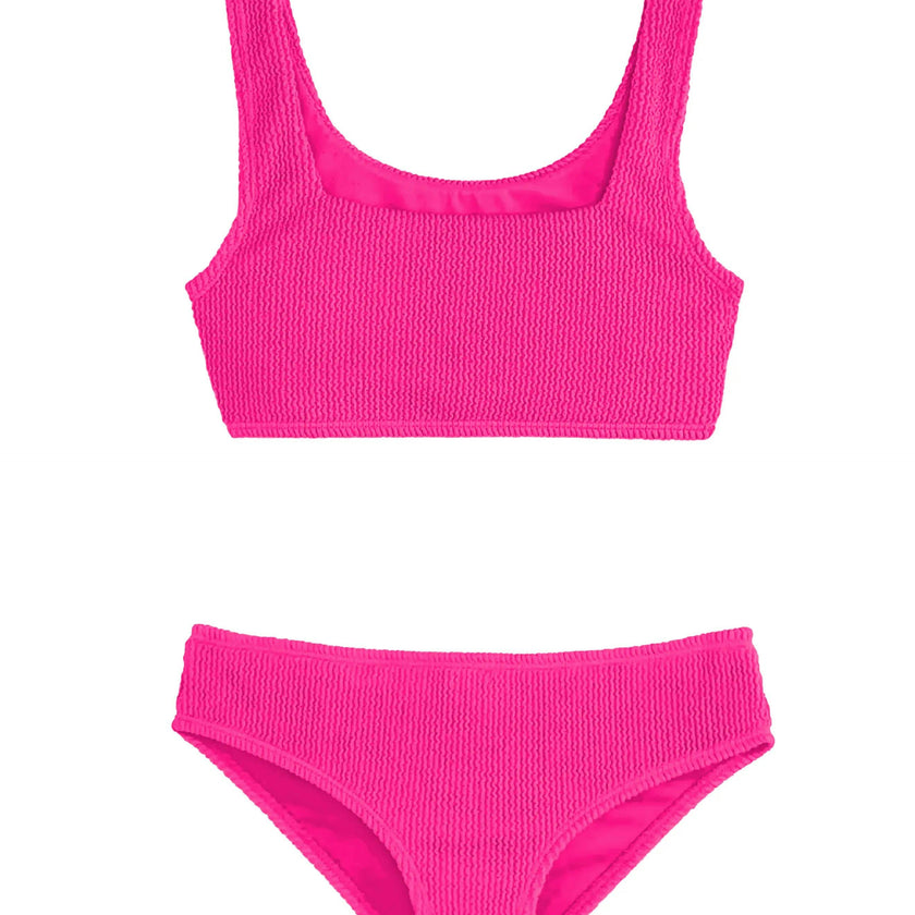 Fay Crinkle Tankini Two Piece Swimsuit - Fuchsia