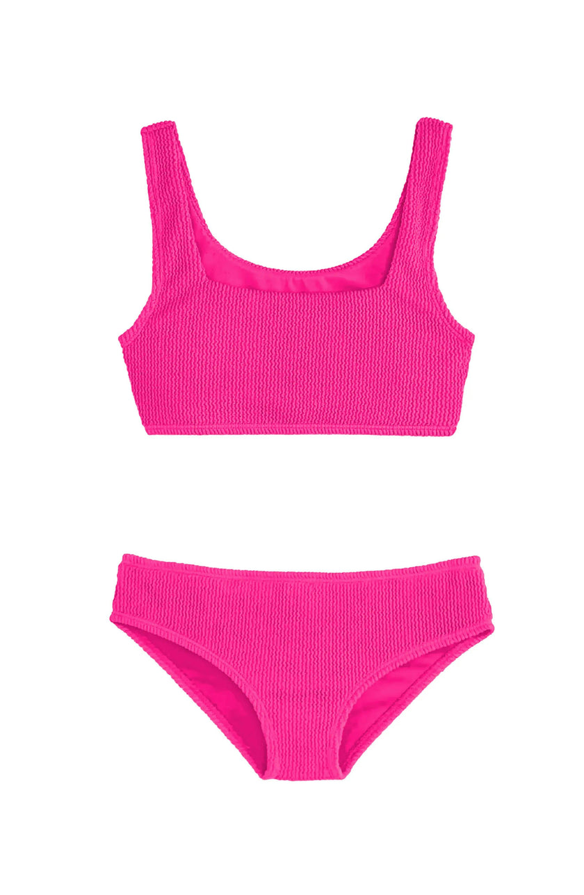 Fay Crinkle Tankini Two Piece Swimsuit - Fuchsia