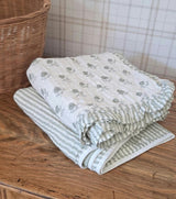 Elle Green Floral Ruffle Quilt 6 Layer Gauze Blanket