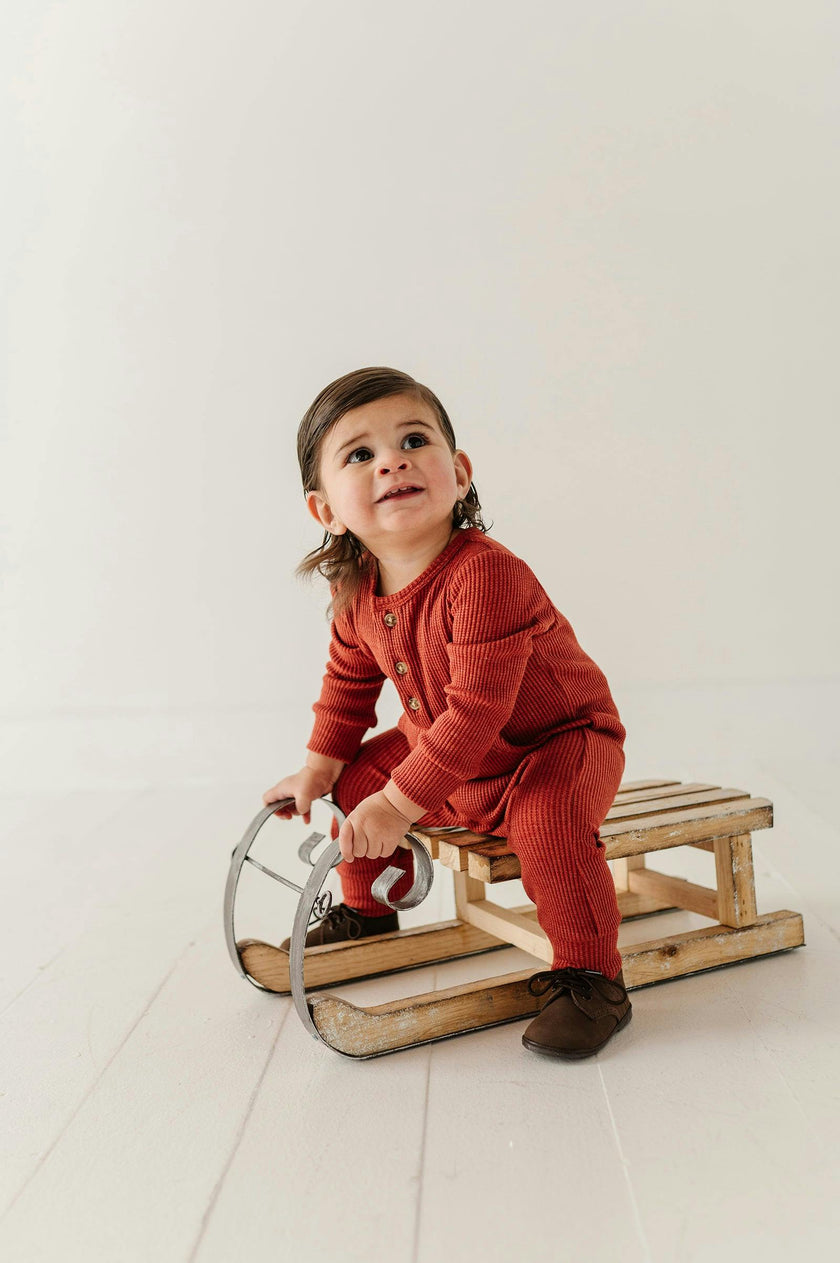 Waffle Romper in Berry Red