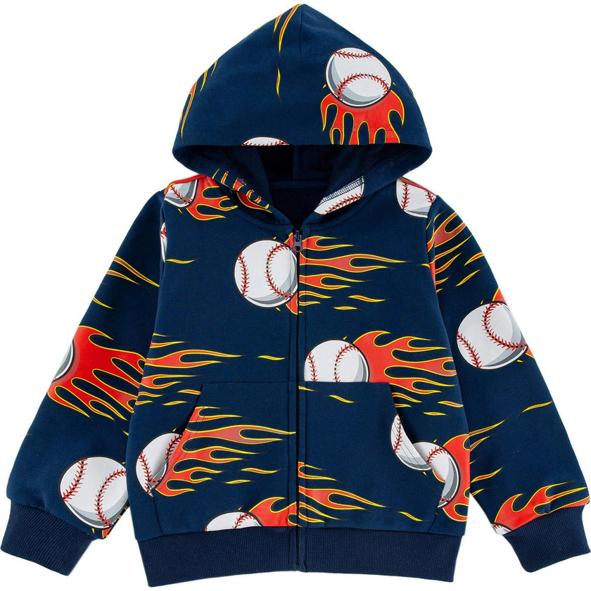 Soft Fleece Zip-up Hoodie, Baseball Fire