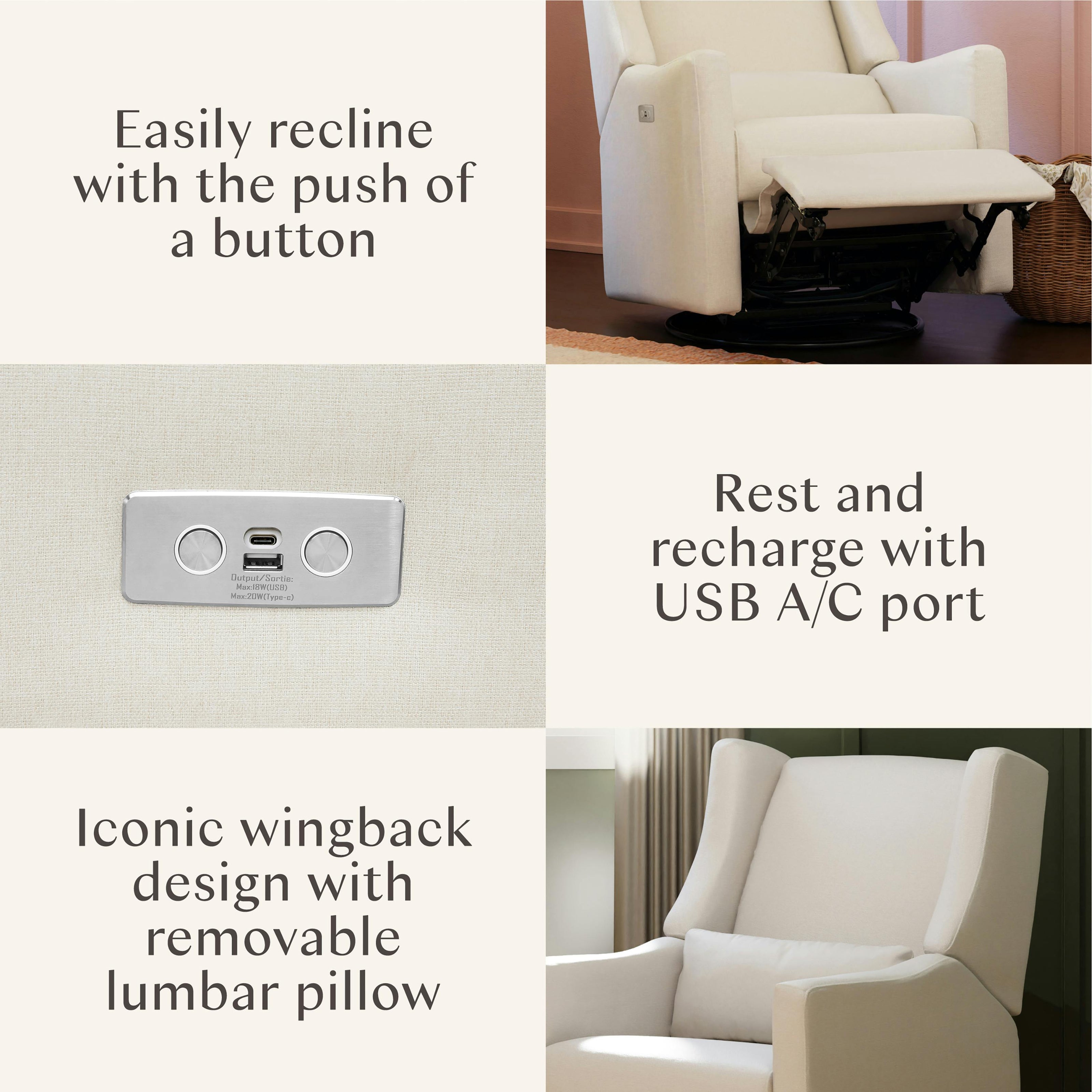 Kiwi Electronic Recliner and Swivel Glider with USB port