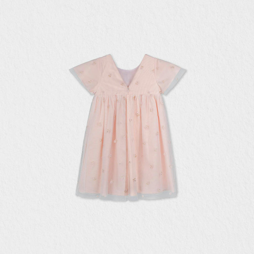 Flora Baby Dress , Pink Flower Embroidery