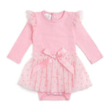 Flocked Heart Tiered Long Sleeve Tutu Bodysuit
