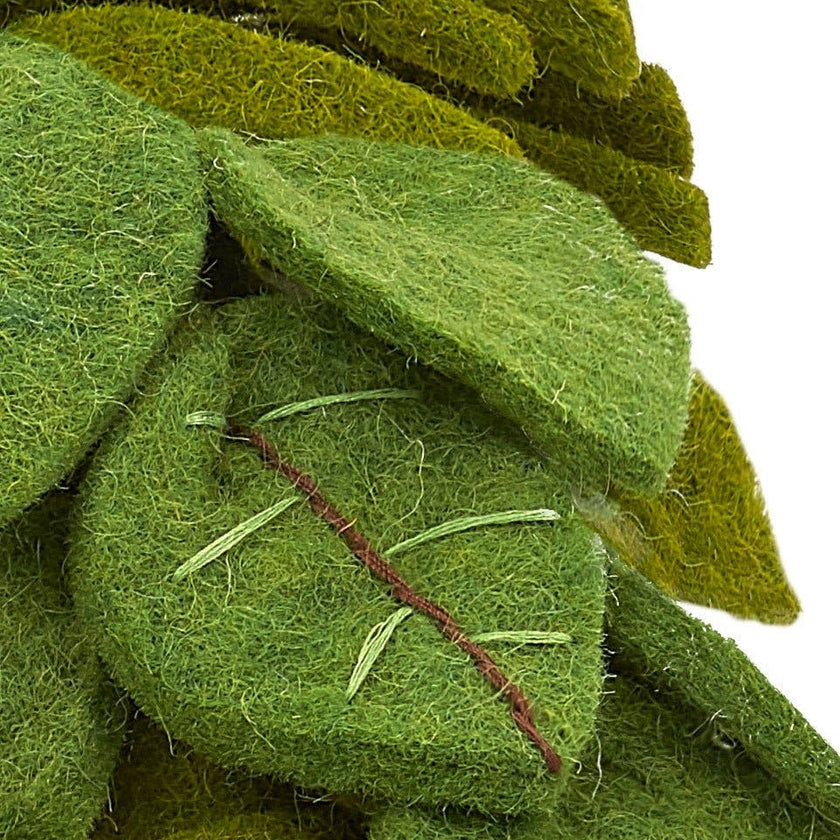 Handmade Hand Felted Wool Wreath - Green Leaves Embroidery - 14" Arcadia Home