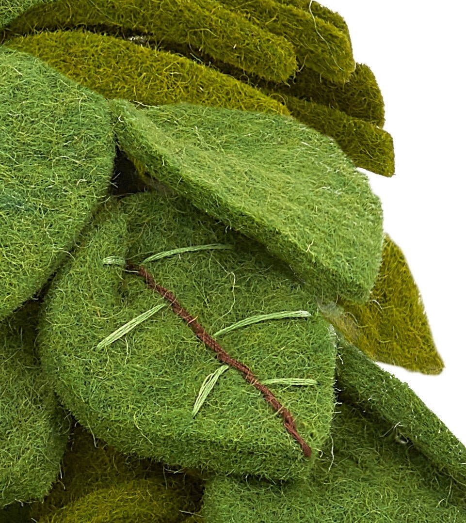 Handmade Hand Felted Wool Wreath - Green Leaves Embroidery - 14