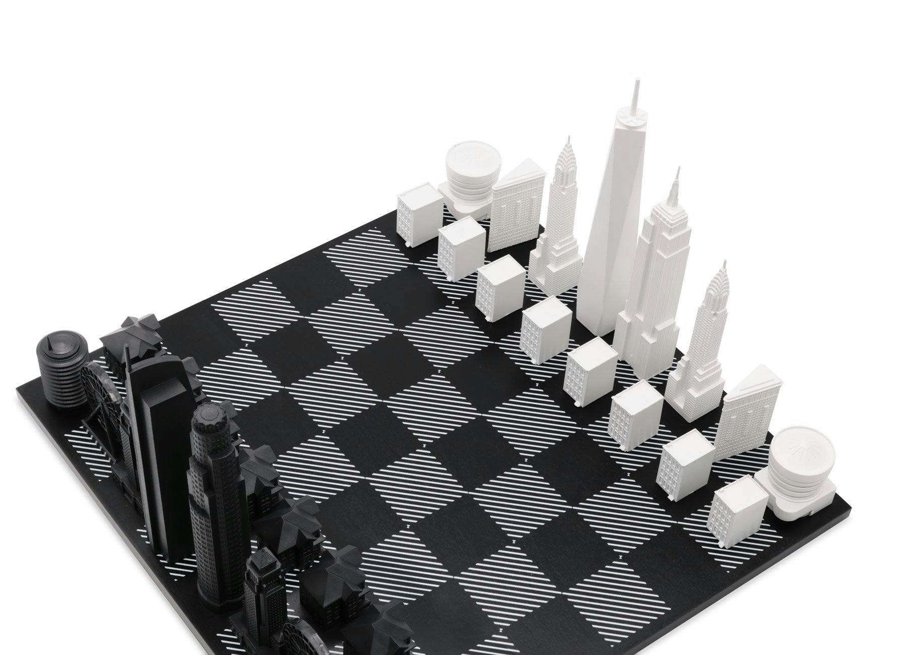 Chess Set Acrylic LOS ANGELES with Wood Map Board