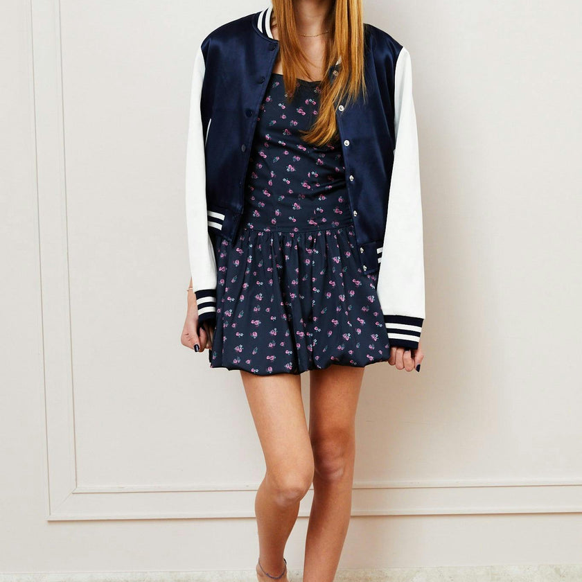 Valley Satin Varsity Jacket Navy & White