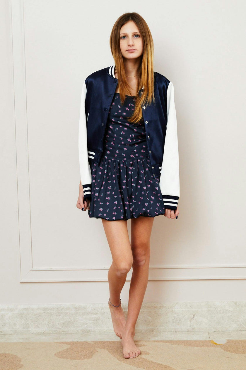 Valley Satin Varsity Jacket Navy & White