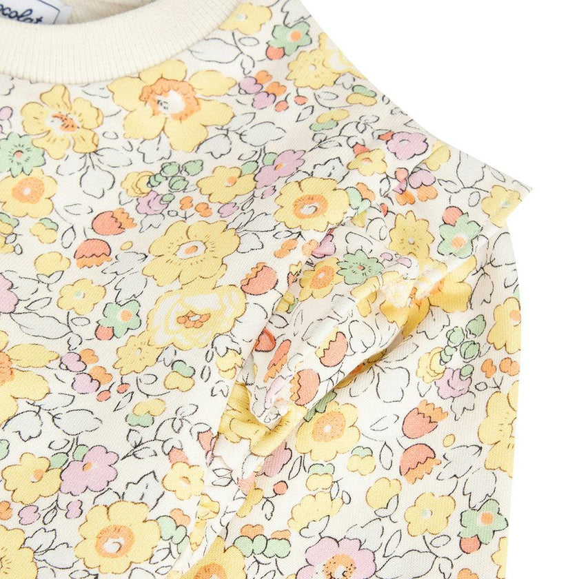 Ruffle Shoulder Floral Sweatshirt