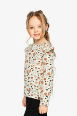 Long Sleeve Organic Cotton T-Shirt Beige With Squirrel Print
