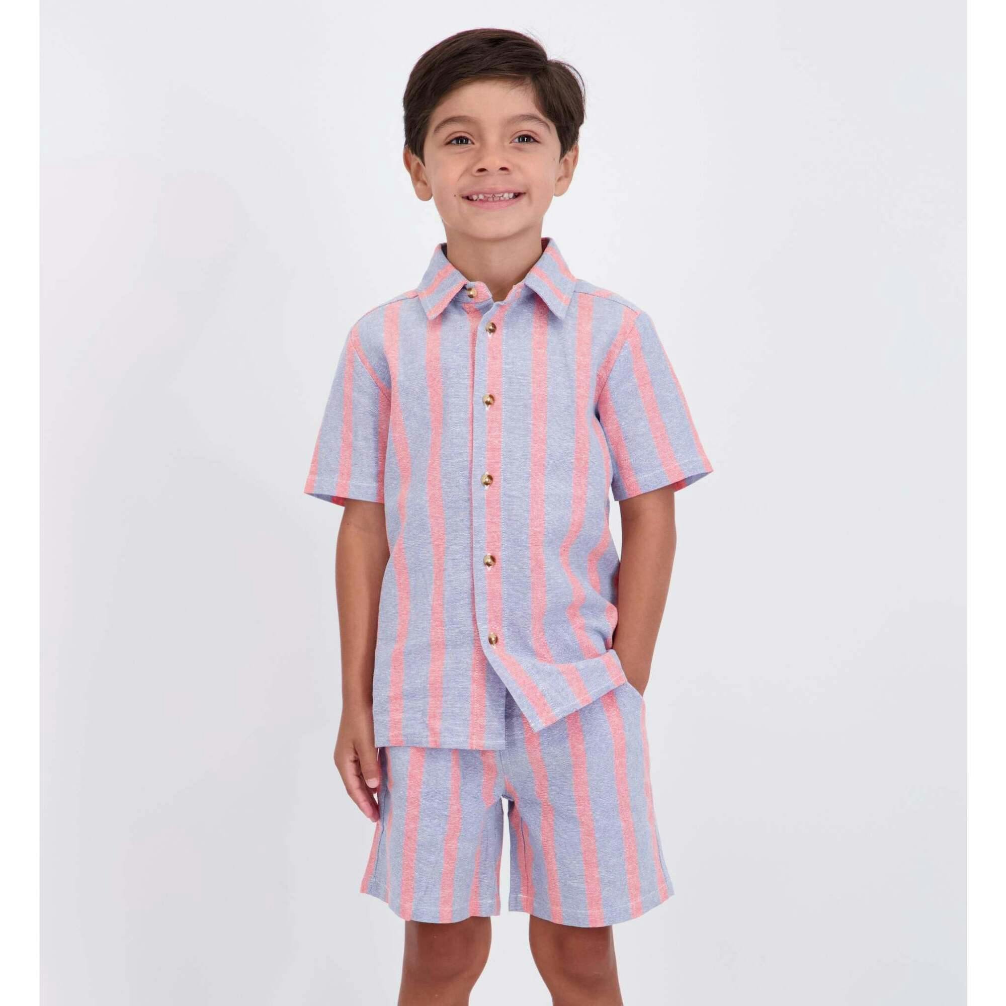 Boys Orange Striped Airy Oxford Set | Orange Stripe