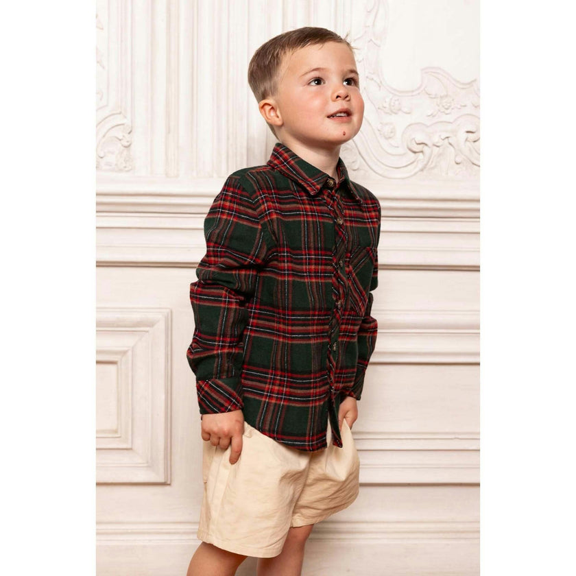 Boys John Shirt in Evergreen Plaid