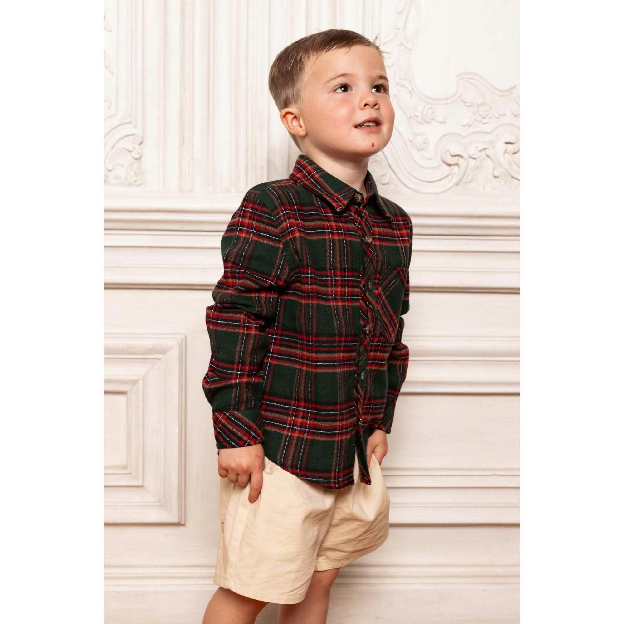 Boys John Shirt in Evergreen Plaid