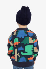 Fleece Sweatshirt Blue Dinosaur Print
