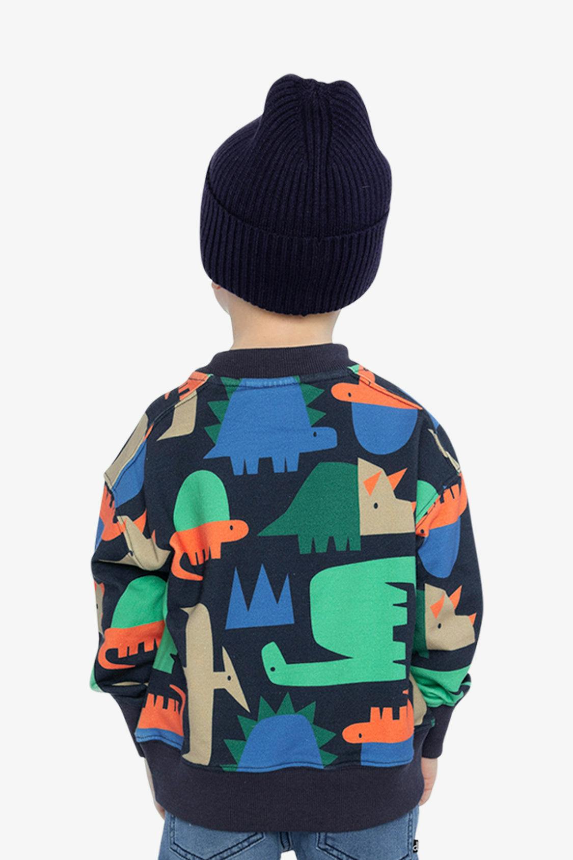 Fleece Sweatshirt Blue Dinosaur Print