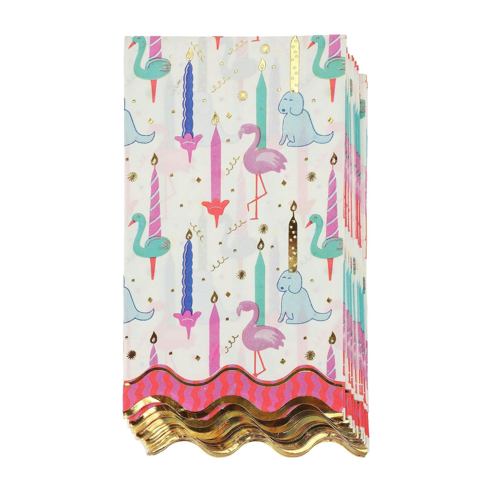 Packed Party Blow Out the Candles Birthday Animals Guest Napkins 16ct - Gold Foil Party Animal and Candle Design 3-Ply Napkins