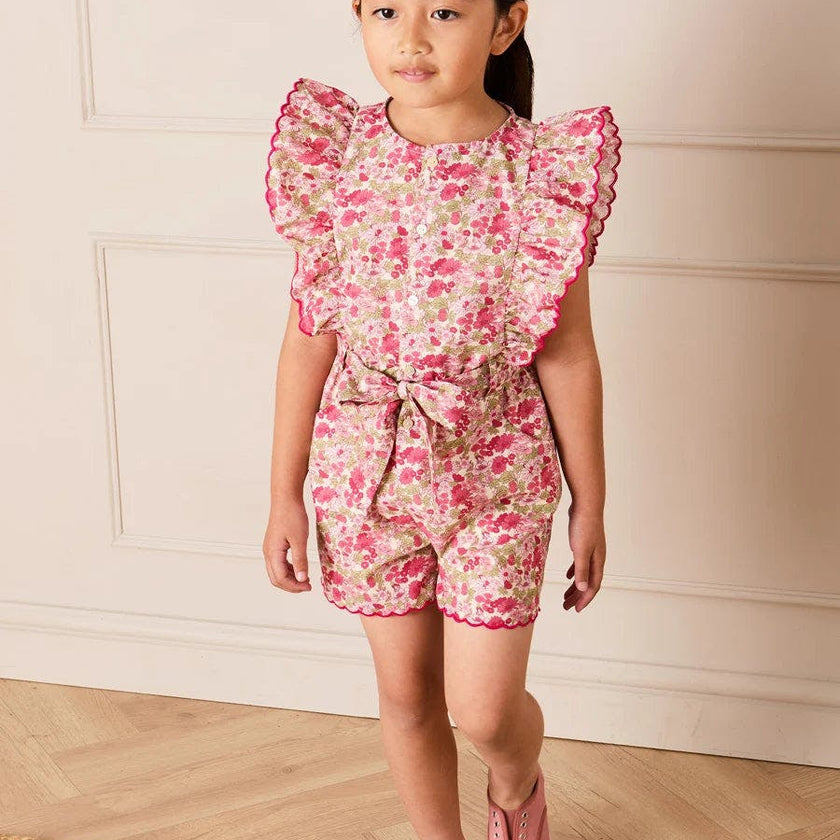 Margret Floral Ruffle Detail Playsuit in Pink (4-12yrs)