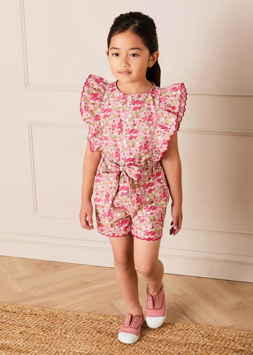 Margret Floral Ruffle Detail Playsuit in Pink (4-12yrs)