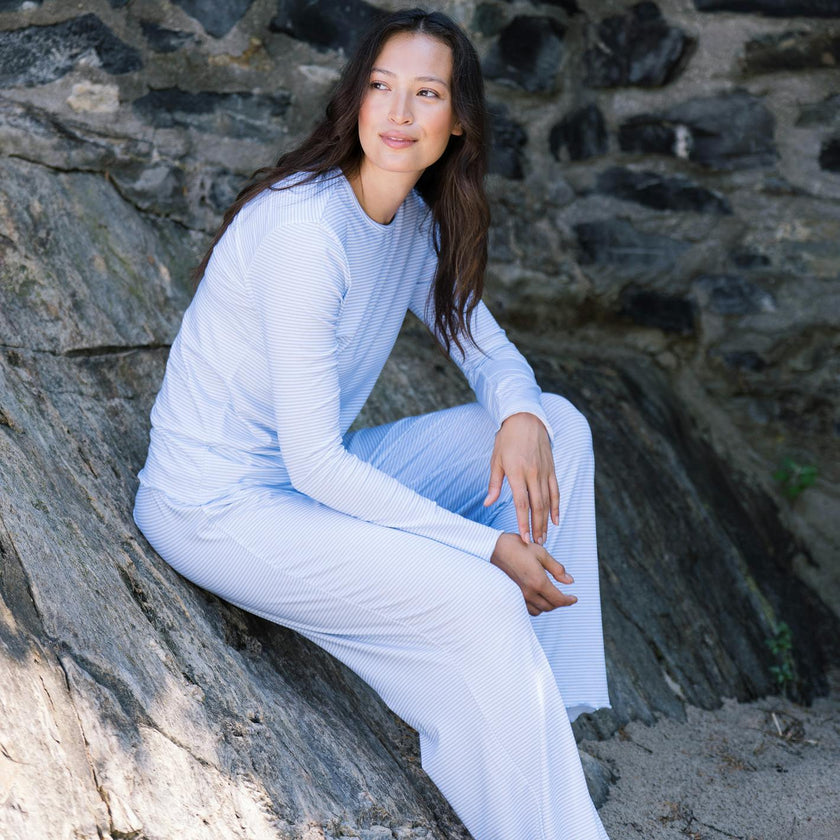 Women's Powder Blue Stripe Pima Pajamas Set