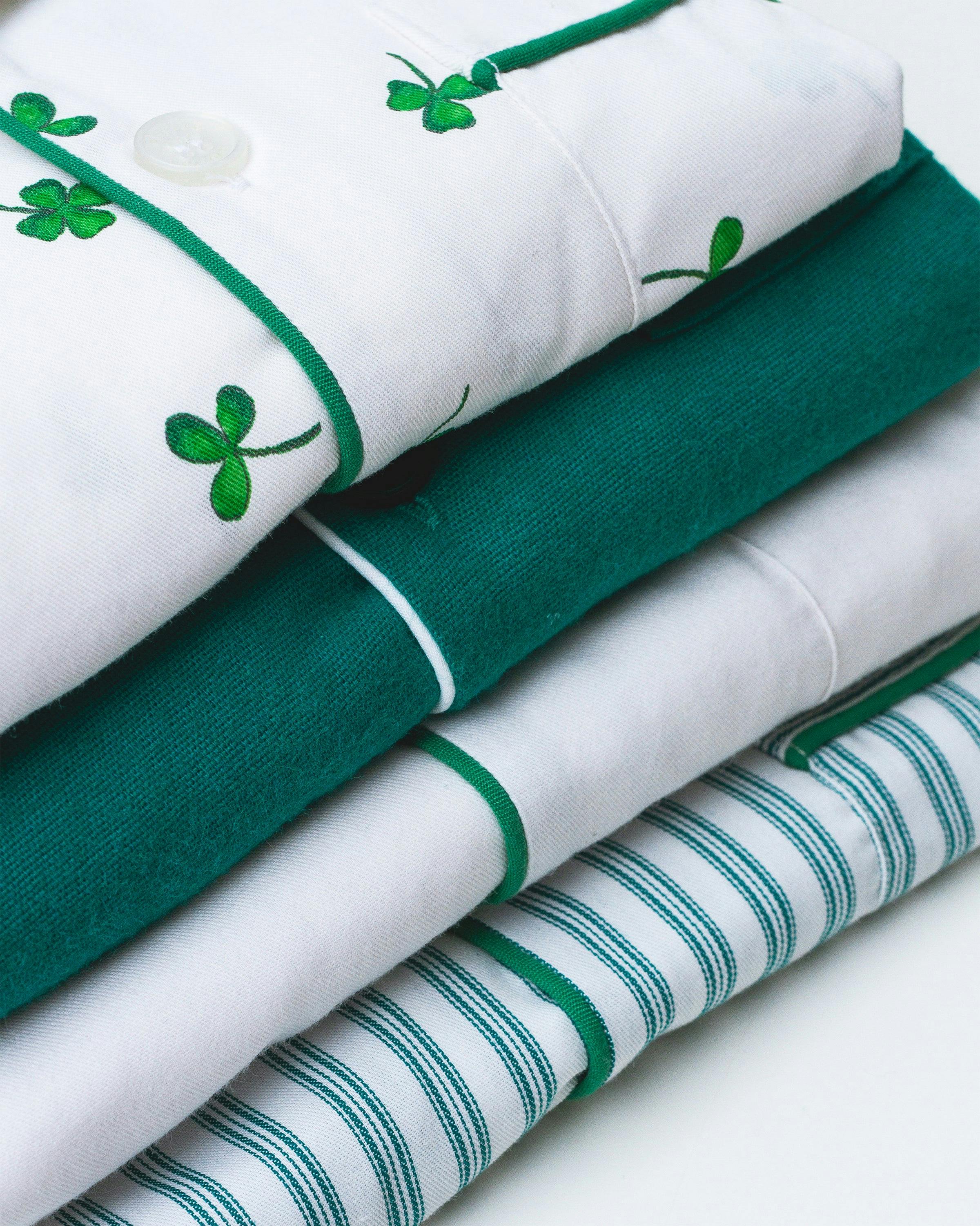 Women's Twill Pajama Set in Emerald Ticking