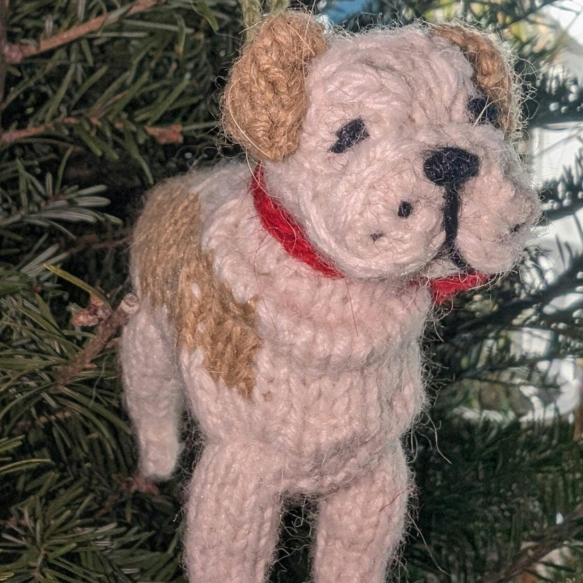 Bulldog Dog Hand Knit Christmas Ornament Arcadia Home