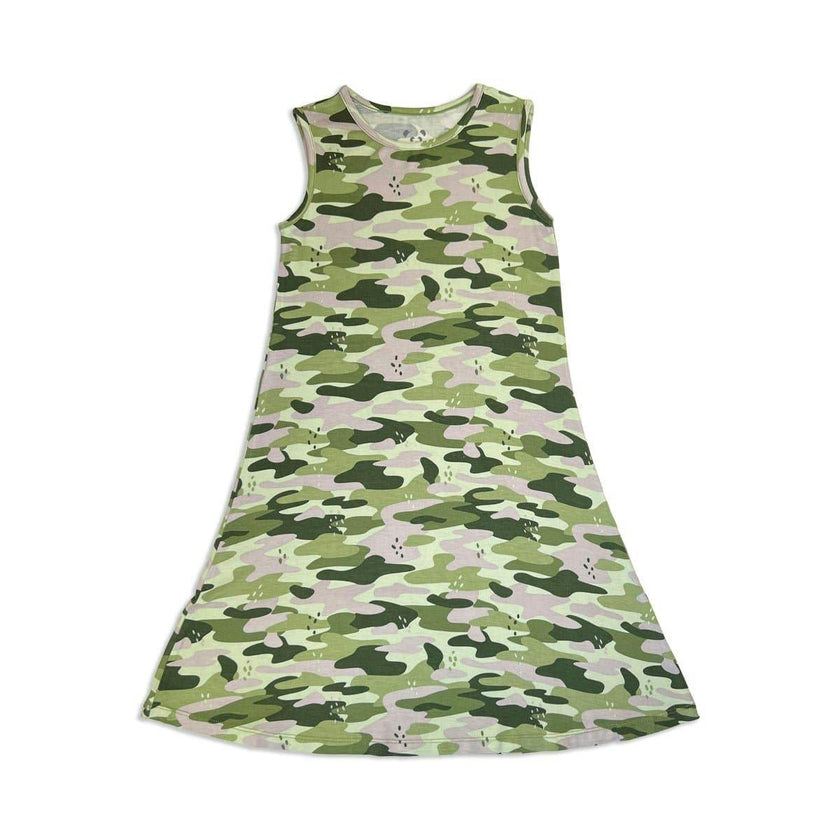 Green Camo Bamboo Girls' Sleeveless Dress