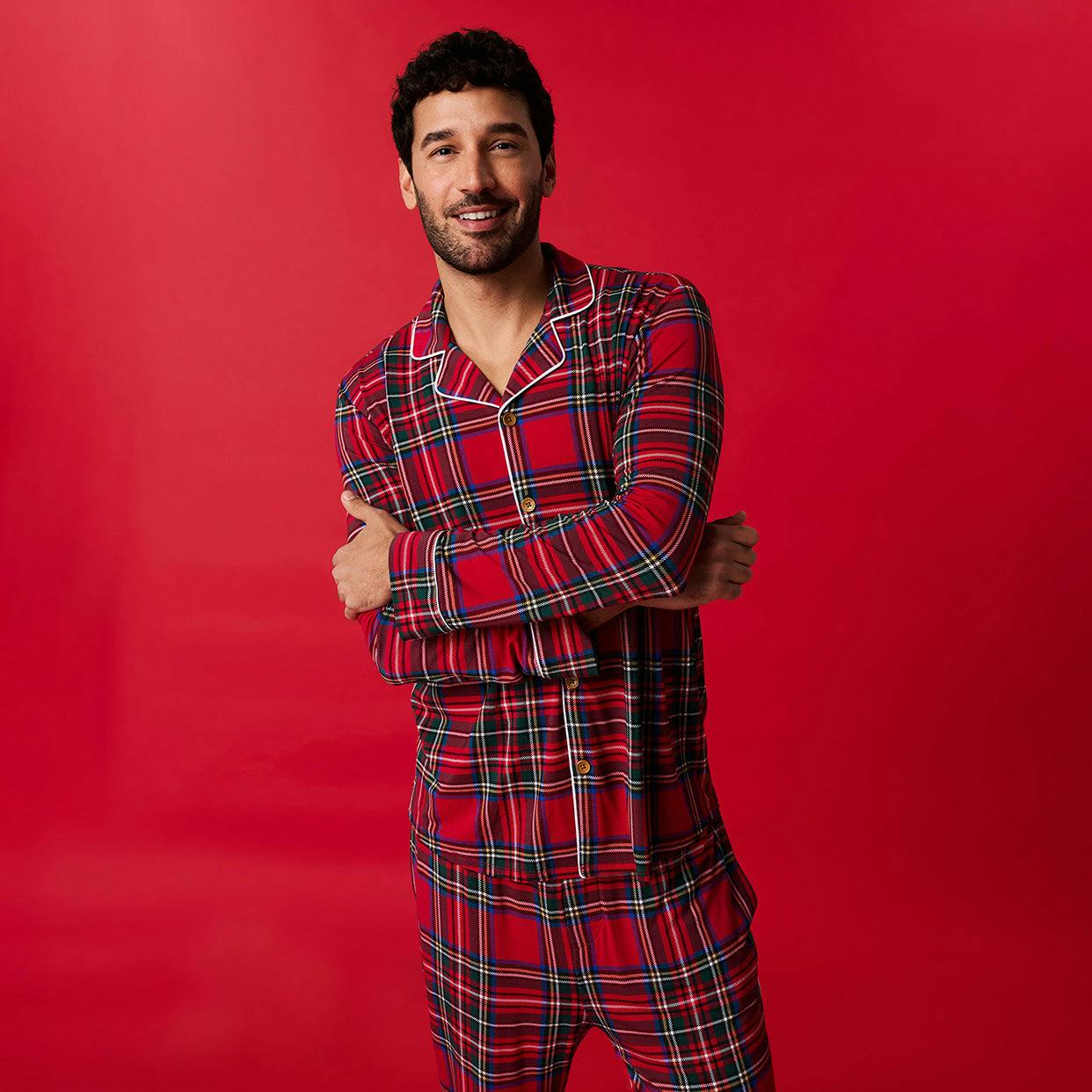 Red Tartan Plaid Men's Relaxed Pant Luxe Loungewear