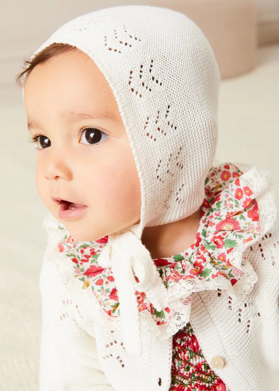 Openwork Cotton Knitted Bonnet in Cream (S-L)