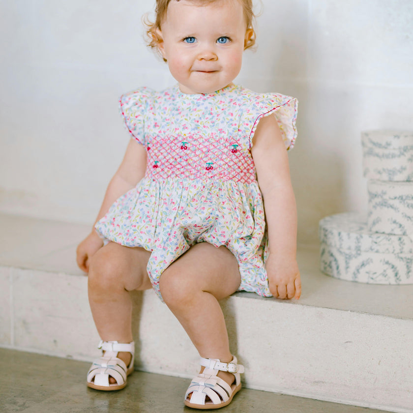 Alizee Cherry Ruffled Sleeve Bubble Romper
