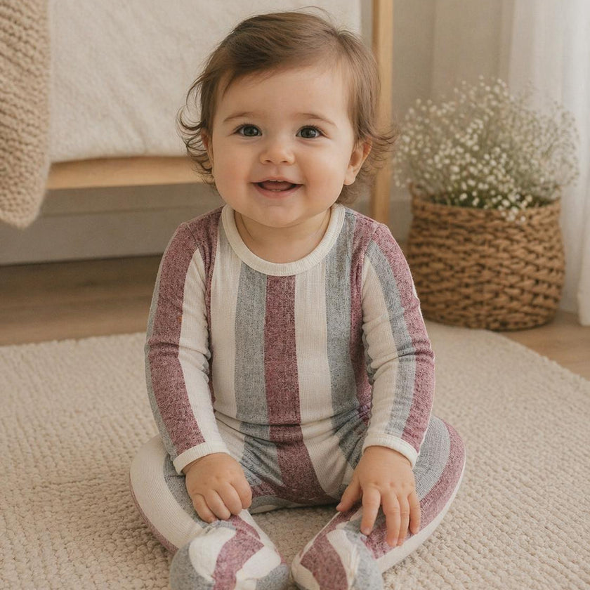 Striped Sweater Knit Long Sleeve Footie