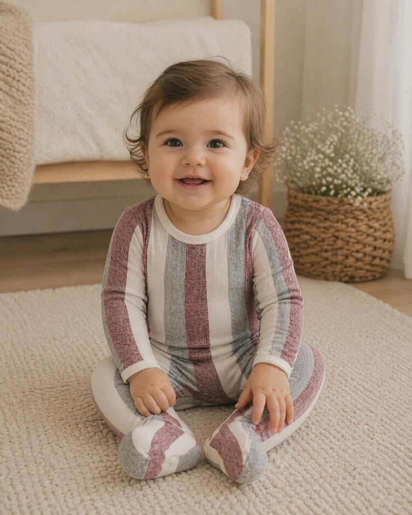 Striped Sweater Knit Long Sleeve Footie