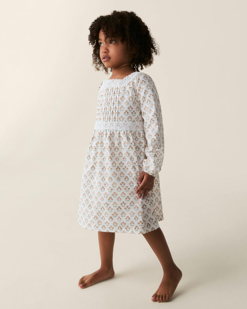 Girl's Twill Long Sleeve Juliette Nightgown in Estate Garden