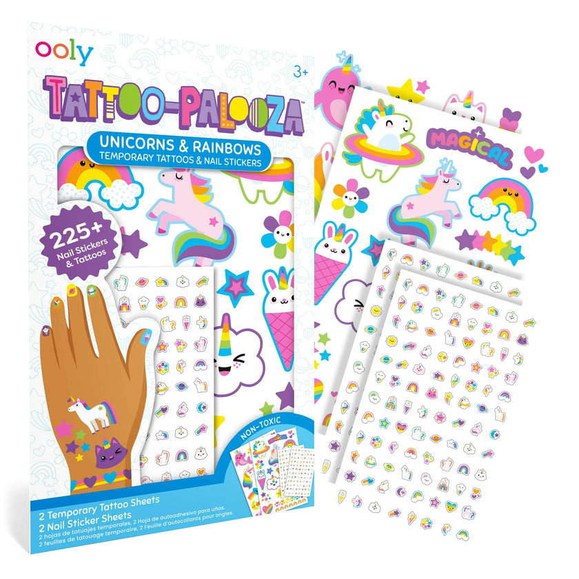 Tattoo-Palooza Temporary Tattoos & Nail Stickers - Unicorns & Rainbows - 225+